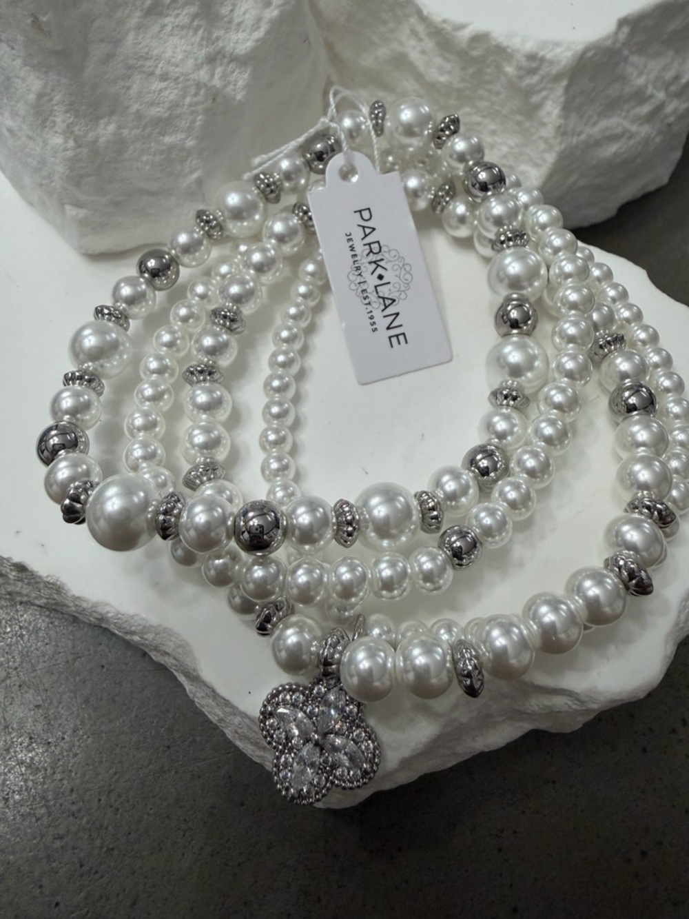 Park Lane Womens Elegant Vera Bracelet Pearl Multi Strand Silver Crystal Charm - Picture 3 of 3